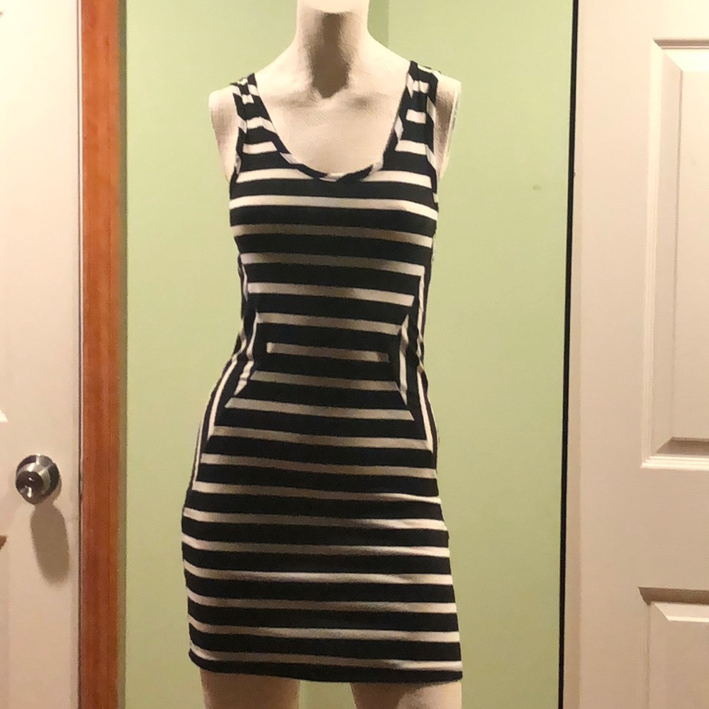Black and white striped mini dress